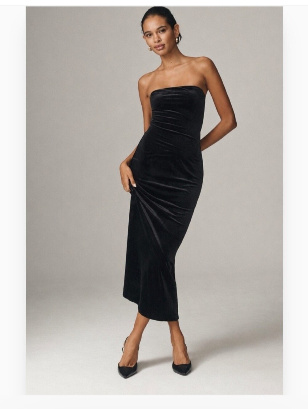 Anthropologie Strapless Velvet Midi Dress - Black. Sz M. Nwt